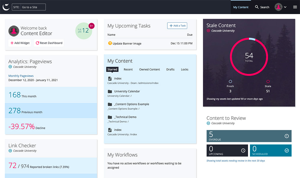 Cascade CMS on Desktop Browser