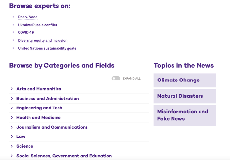 Northwestern University Faculty Experts Screenshot