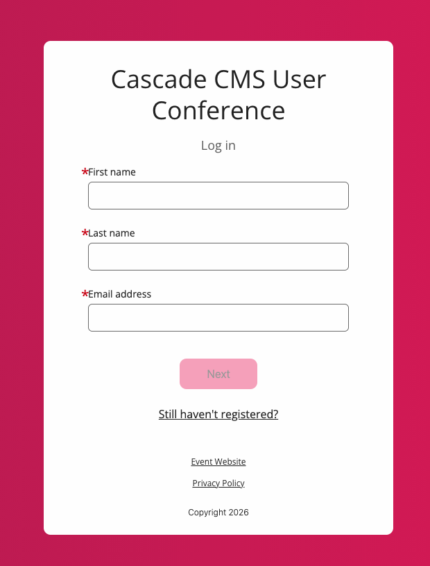 picture of CUC26 attendee hub login screen