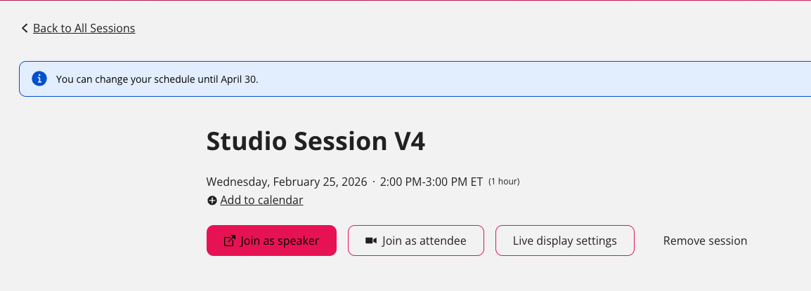 Screenshot of "JOIN AS SPEAKER" button in Attendee Hub for CUC26