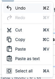 The new editor Edit menu, showing Paste as text with a tick beside it indicating the mode is switched on.