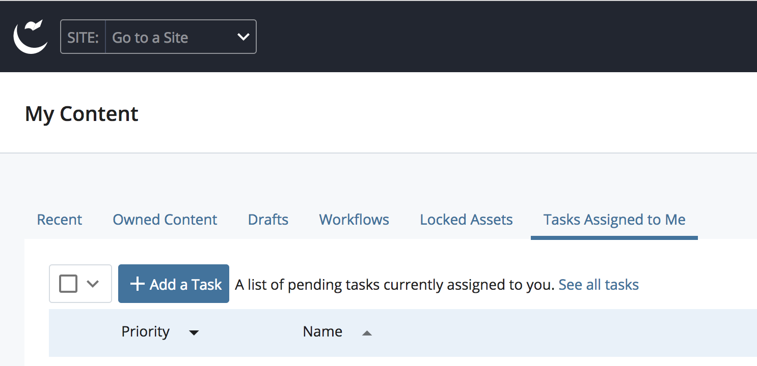 task creation tab in My Content area