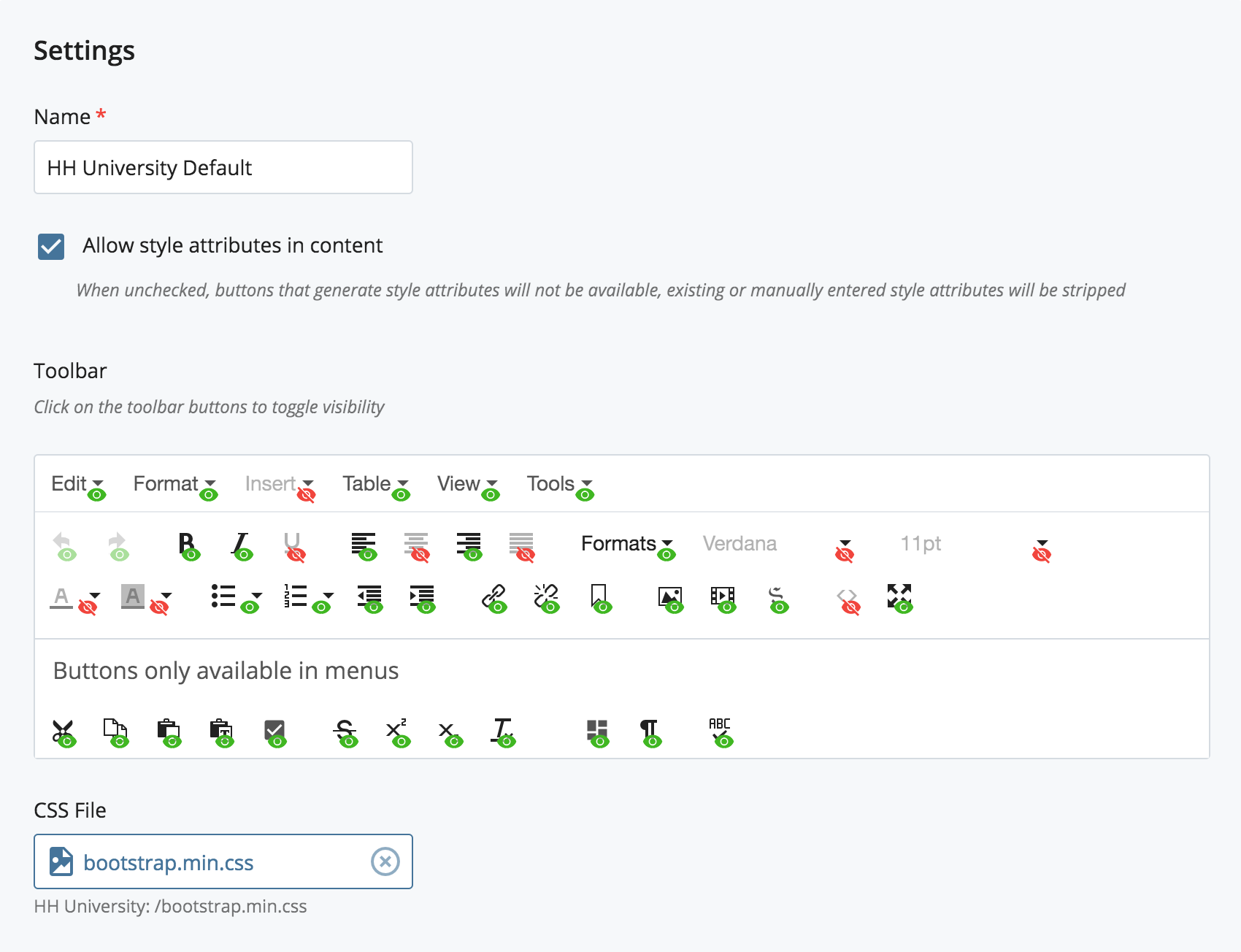 editor configuration settings