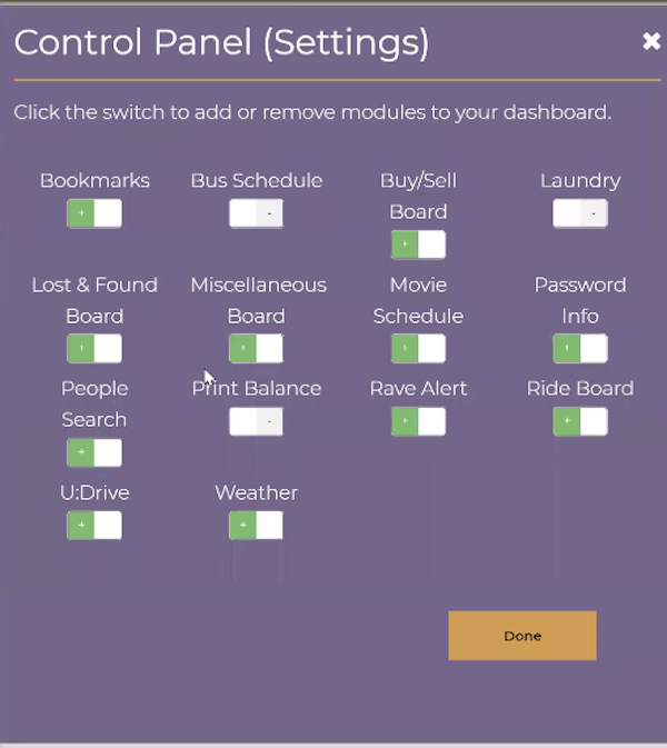 Intranet control panel