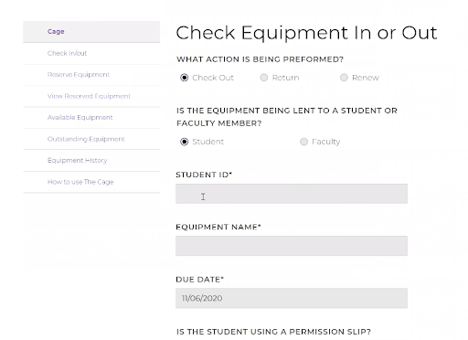 Equipment check-out app