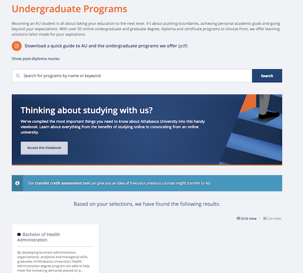 Athabasca University Program Finder
