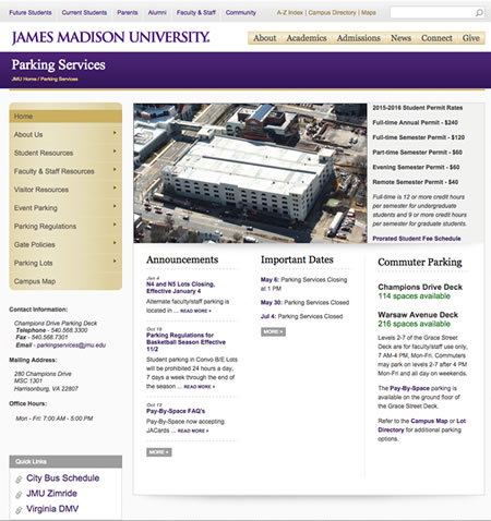 JMU's Cascade integration with Parking System