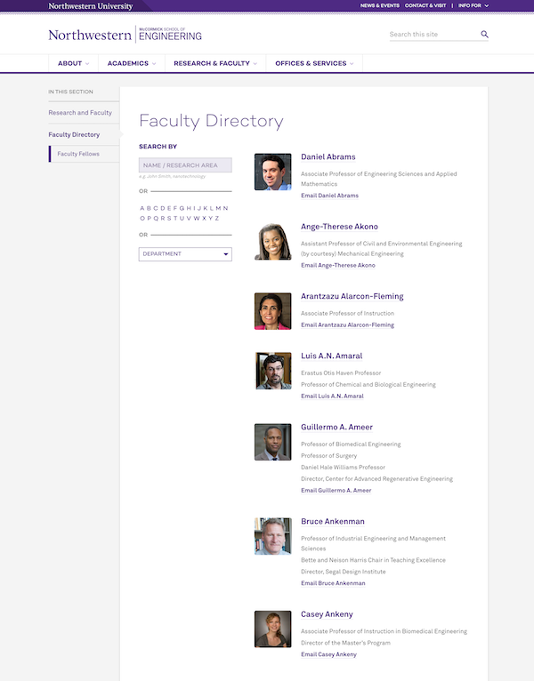 Northwestern University faculty directory