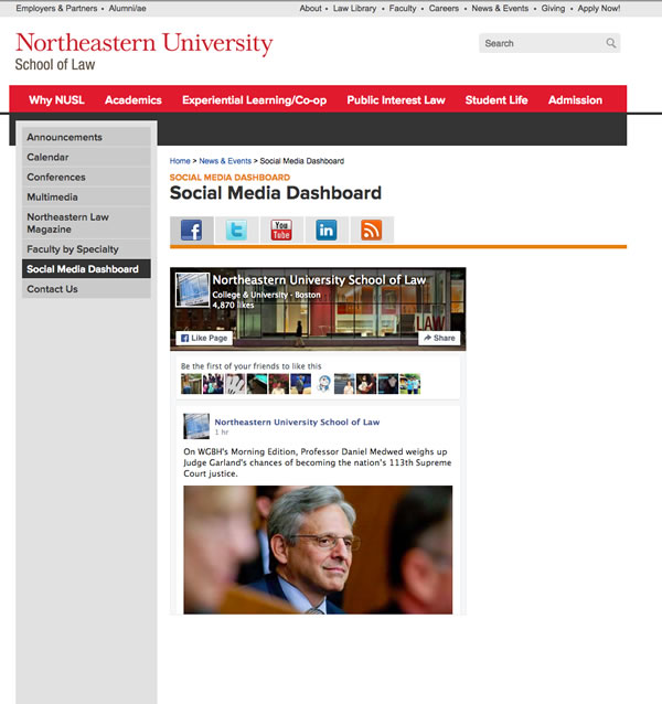 NEU Law's social media dashboard