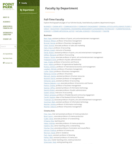 Faculty Landing page