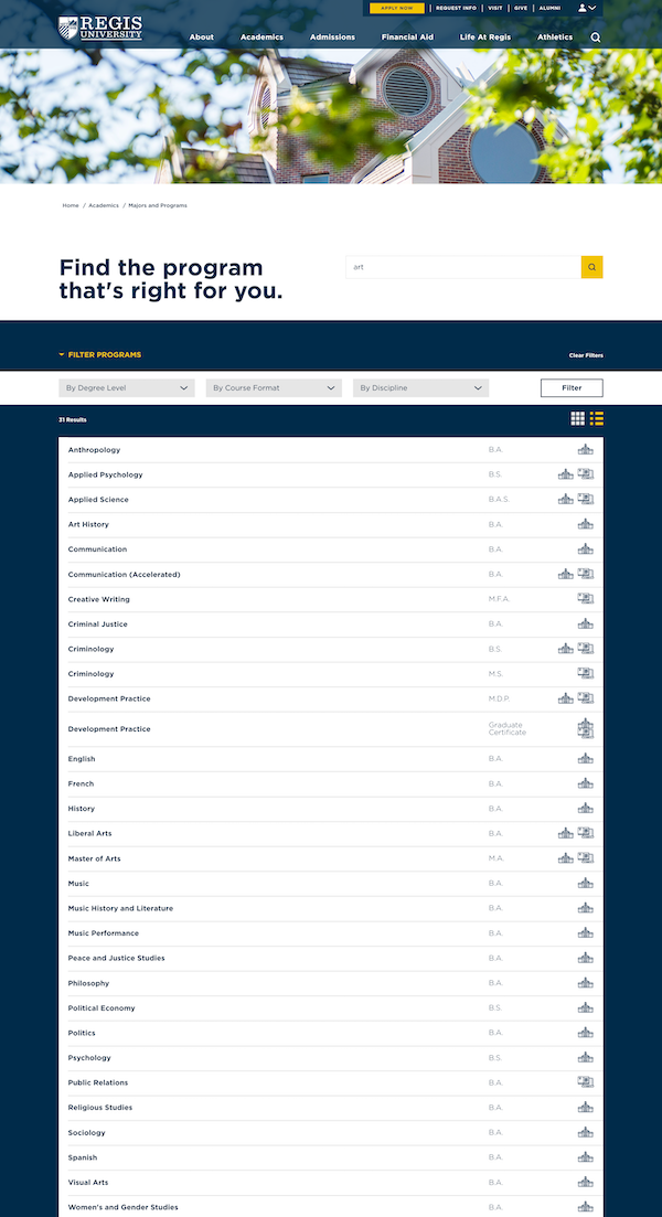 Regis University Program Finder