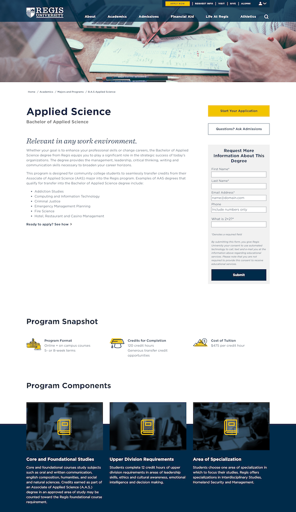 Regis University Program Page