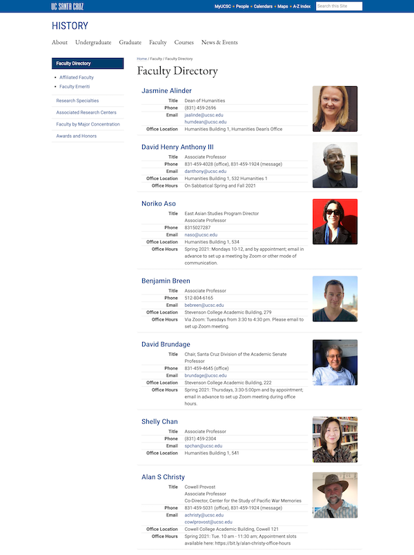 UC Santa Cruz's faculty directory