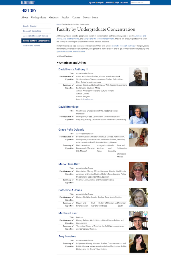 UC Santa Cruz's faculty directory