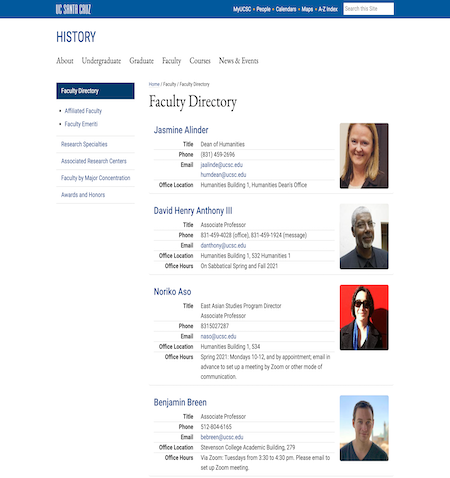 UC Santa Cruz's faculty directory