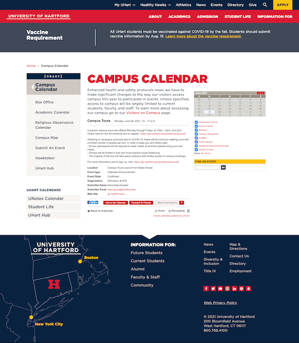 The University of Hartford Calendar