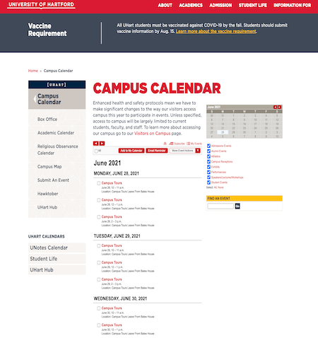 The University of Hartford Calendar