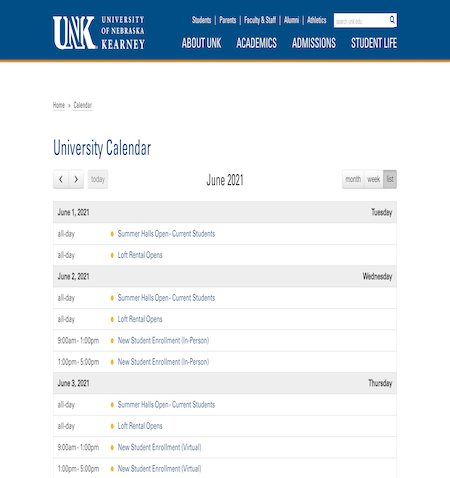 University of Nebraska Kearney Calendar