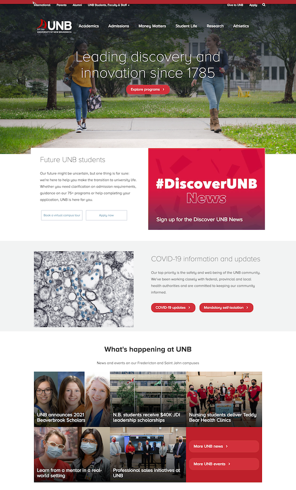 UNB's responsive site
