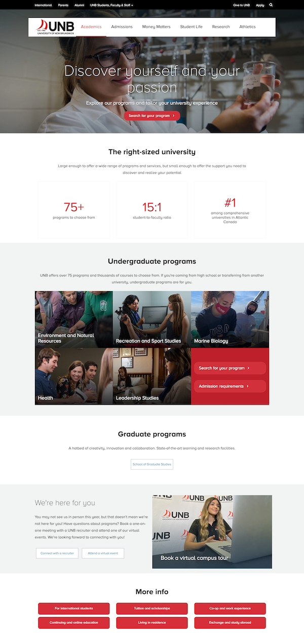 UNB's responsive site