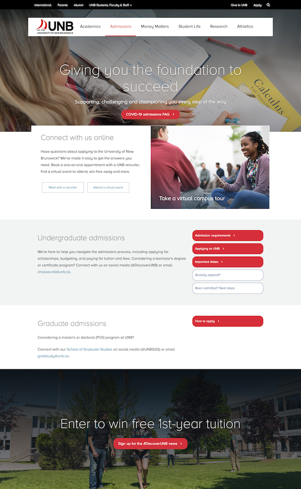 UNB's responsive site