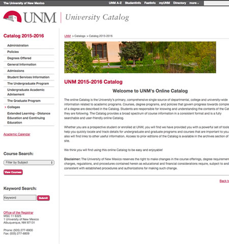 University of New Mexico Course Catalog