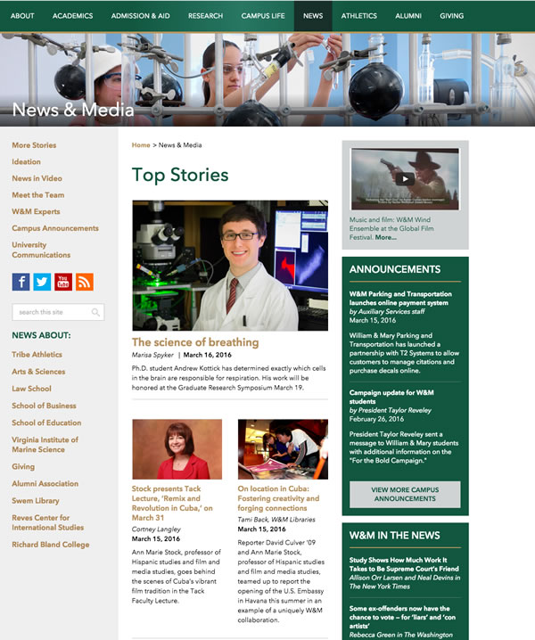 William and Mary News Site