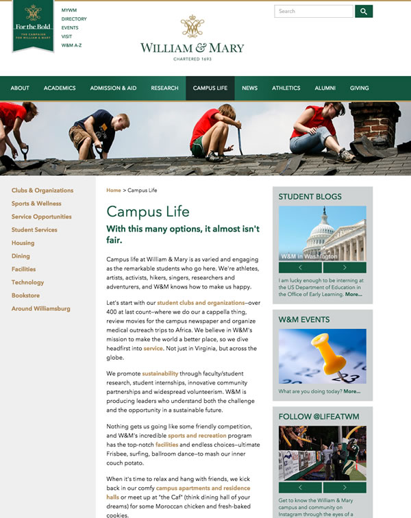 William & Mary's Responsive Site